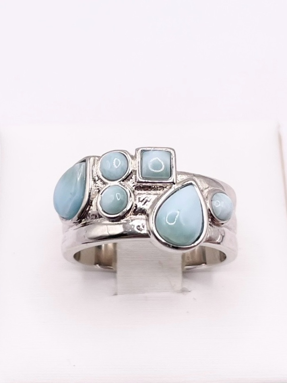 Size 6 Sterling Silver Blue Larimar Multi-Stone Ring